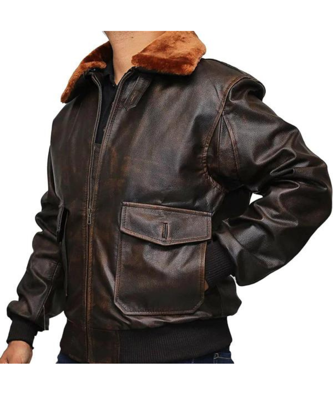 Distressed Aviator Leather Jacket