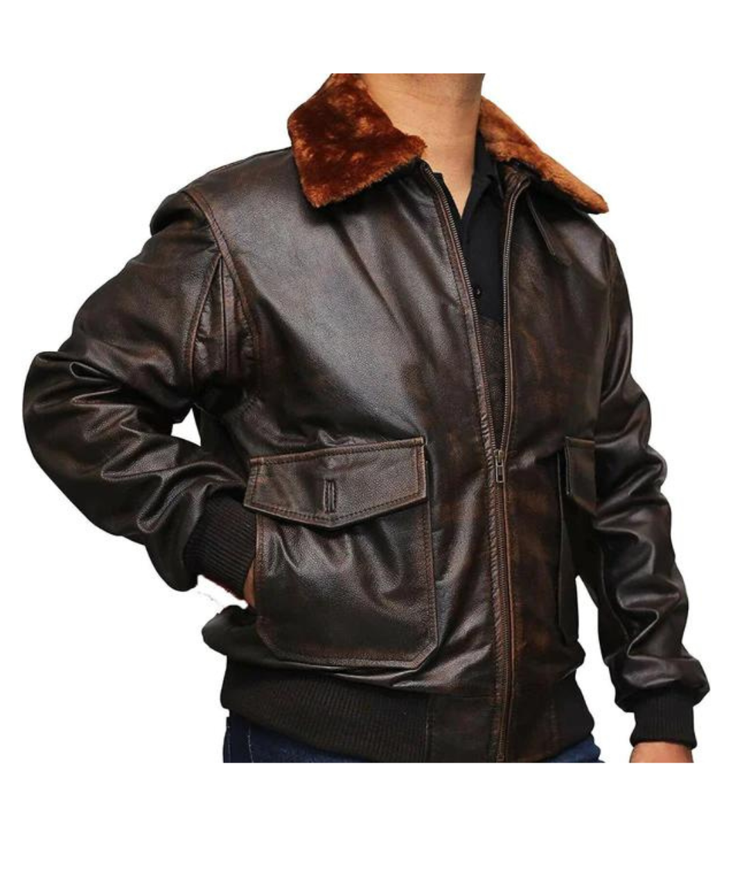 Distressed Aviator Leather Jacket