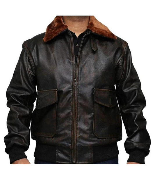 Distressed Aviator Leather Jacket