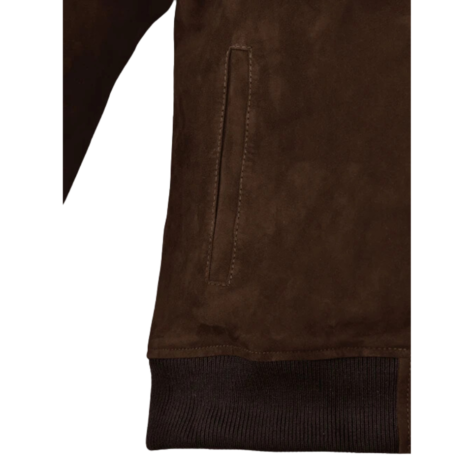 Mens Dark Brown Suede Bomber Jacket