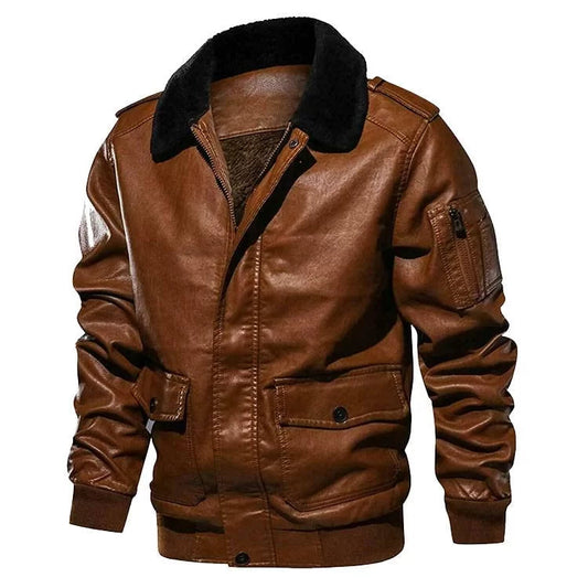 Men’s Brown Aviator Fur Collar Leather Jacket