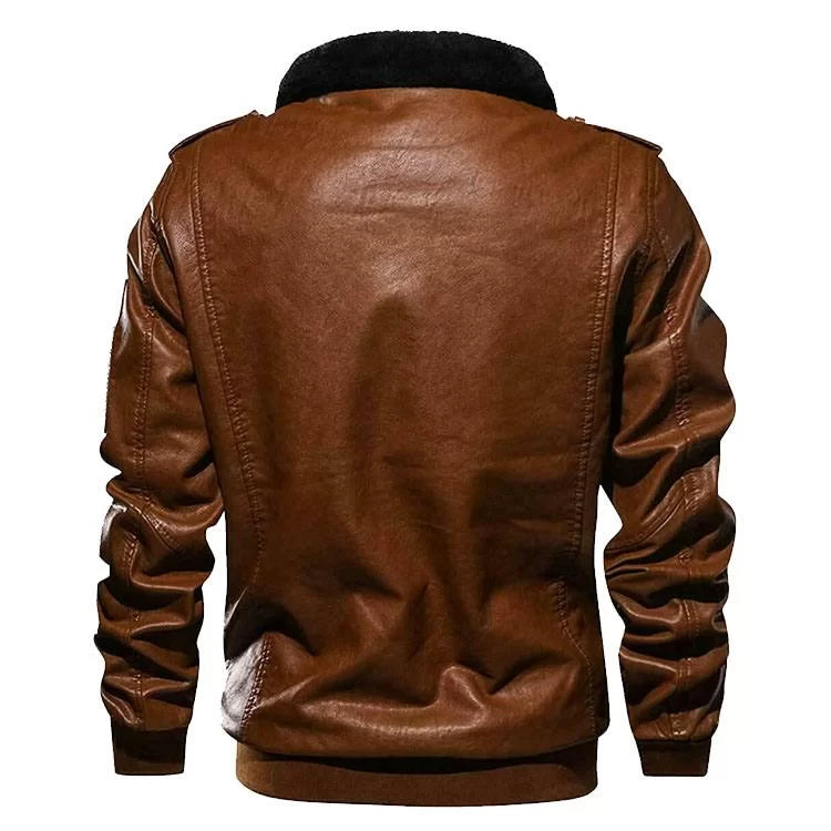 Men’s Brown Aviator Fur Collar Leather Jacket