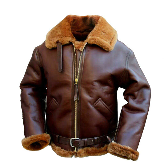 Men’s Brown Bomber Single Belt Leather Jacket