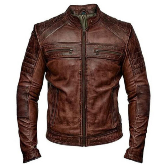 Men Rough Brown Leather Jacket
