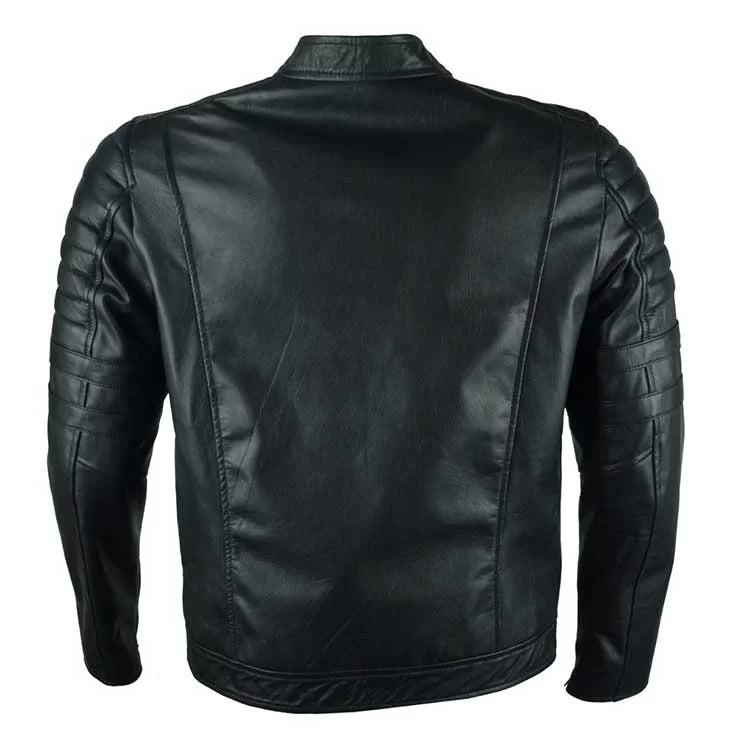Men Biker Quilted Black Leather Jacket