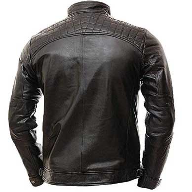 Men Black Biker Cafe Racer Leather Jacket