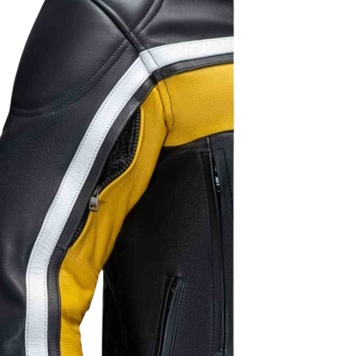 Mens MOTO GP Black & Yellow Biker Leather Jacket