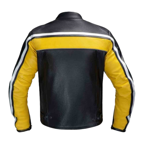 Mens MOTO GP Black & Yellow Biker Leather Jacket