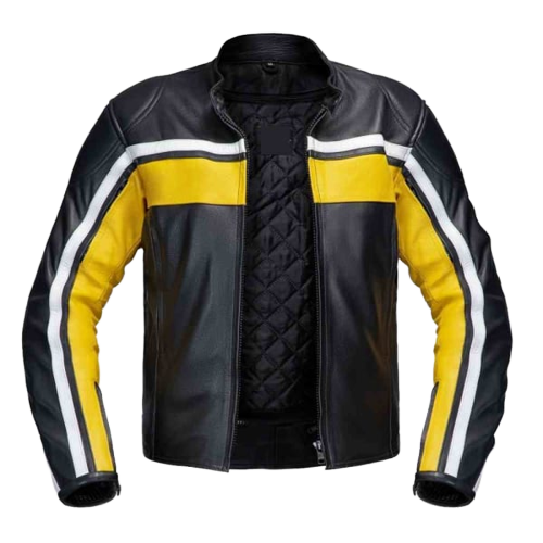 Mens MOTO GP Black & Yellow Biker Leather Jacket