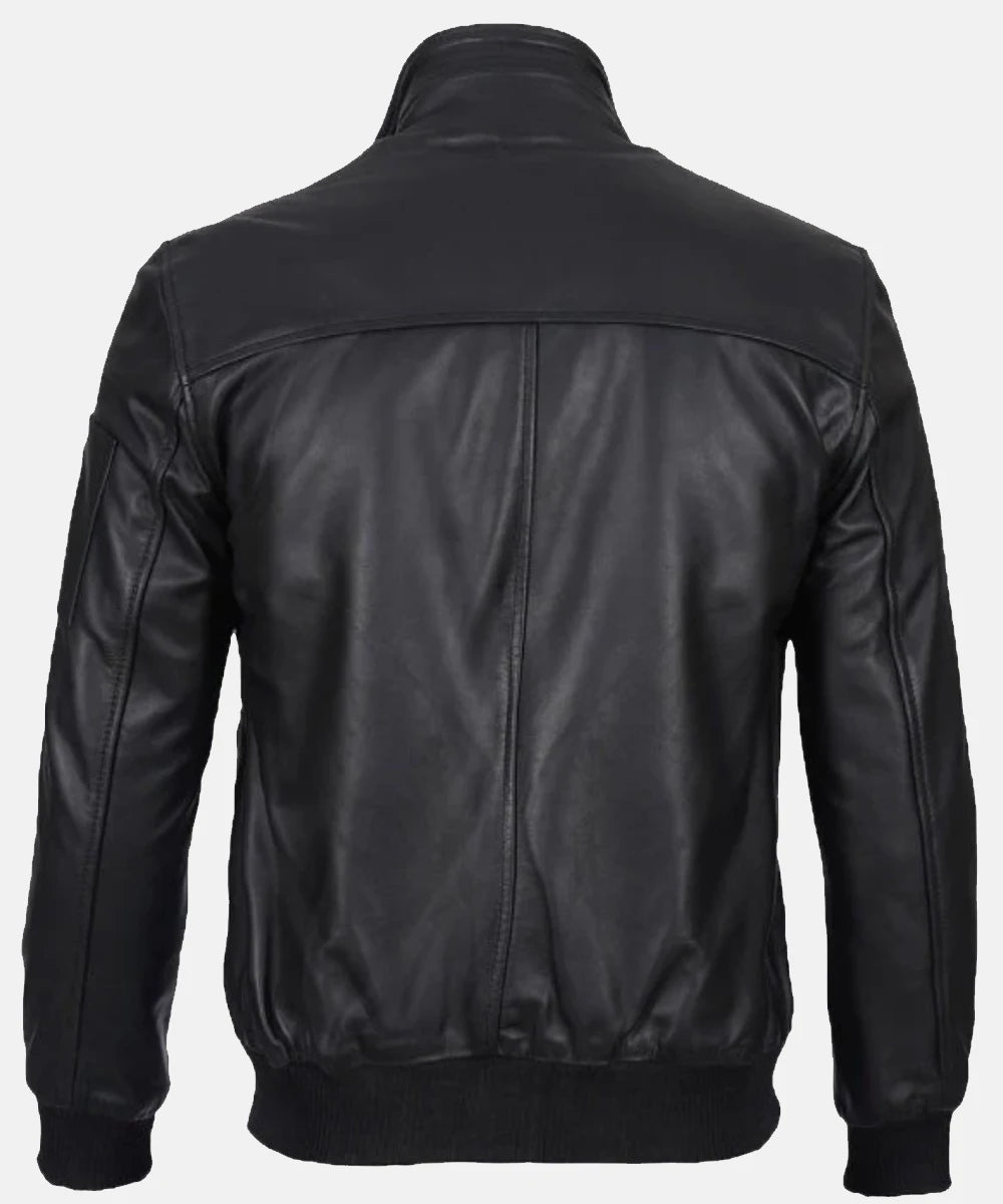 Maverick Black Leather Bomber Jacket
