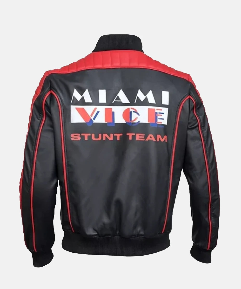 Miami Vice Stunt Team Ryan Gosling Black Leather Bomber Jacket