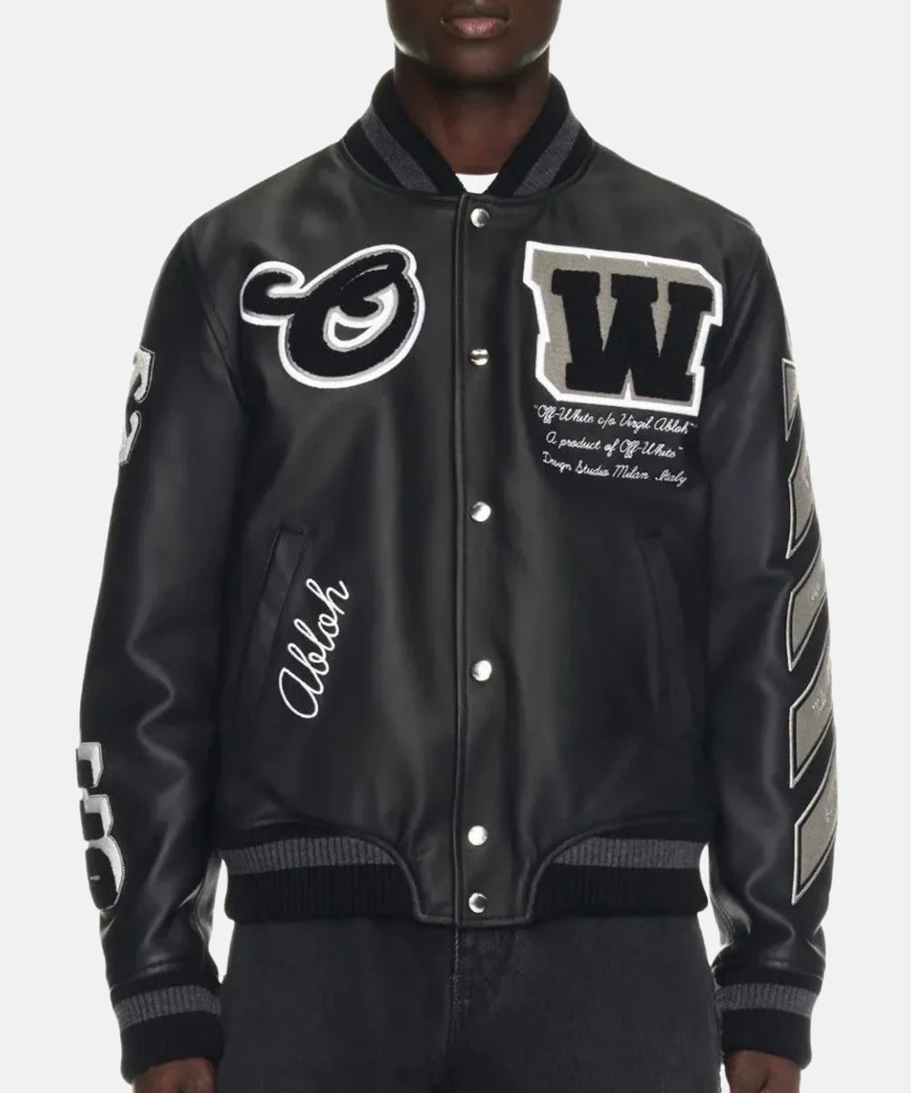 Off-White Moon Leather Letterman Jacket