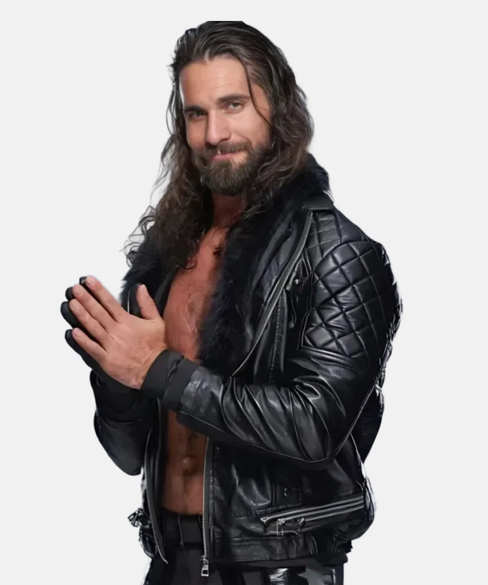 Seth Rollins Black Leather Jacket