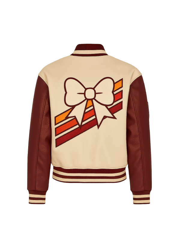 Beige ‘V’ Patch Wool Varsity Jacket