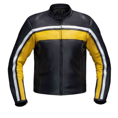 Mens MOTO GP Black & Yellow Biker Leather Jacket