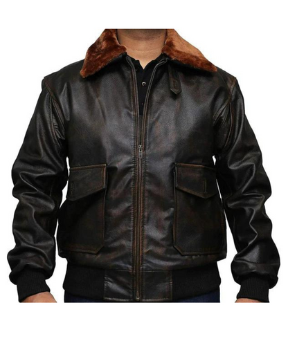 Distressed Aviator Leather Jacket