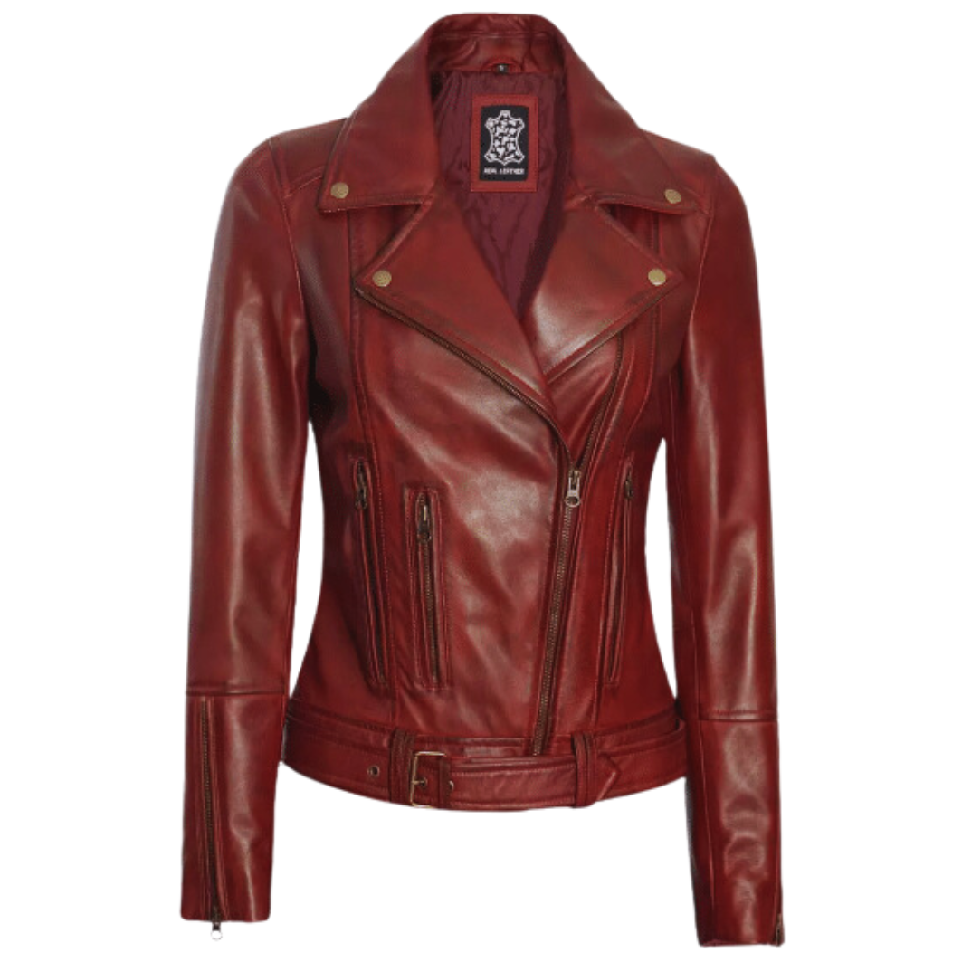 Women Maroon Biker Stylish Leather Jacket