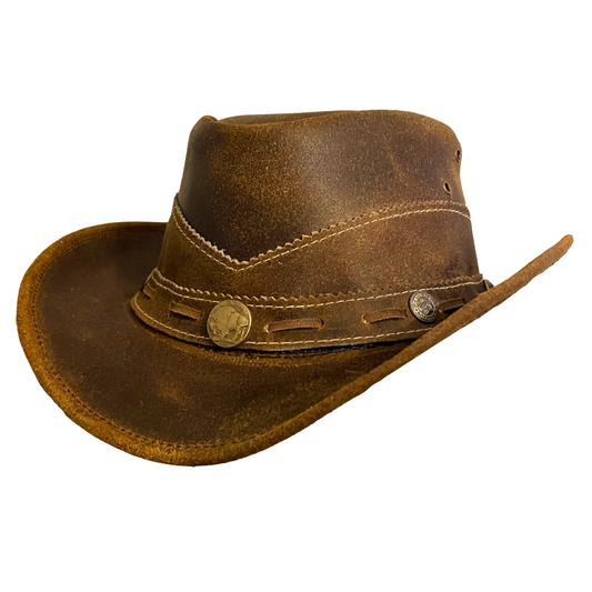 Premium Handcrafted Leather Cowboy Hat with Adjustable String - Classic Western Style