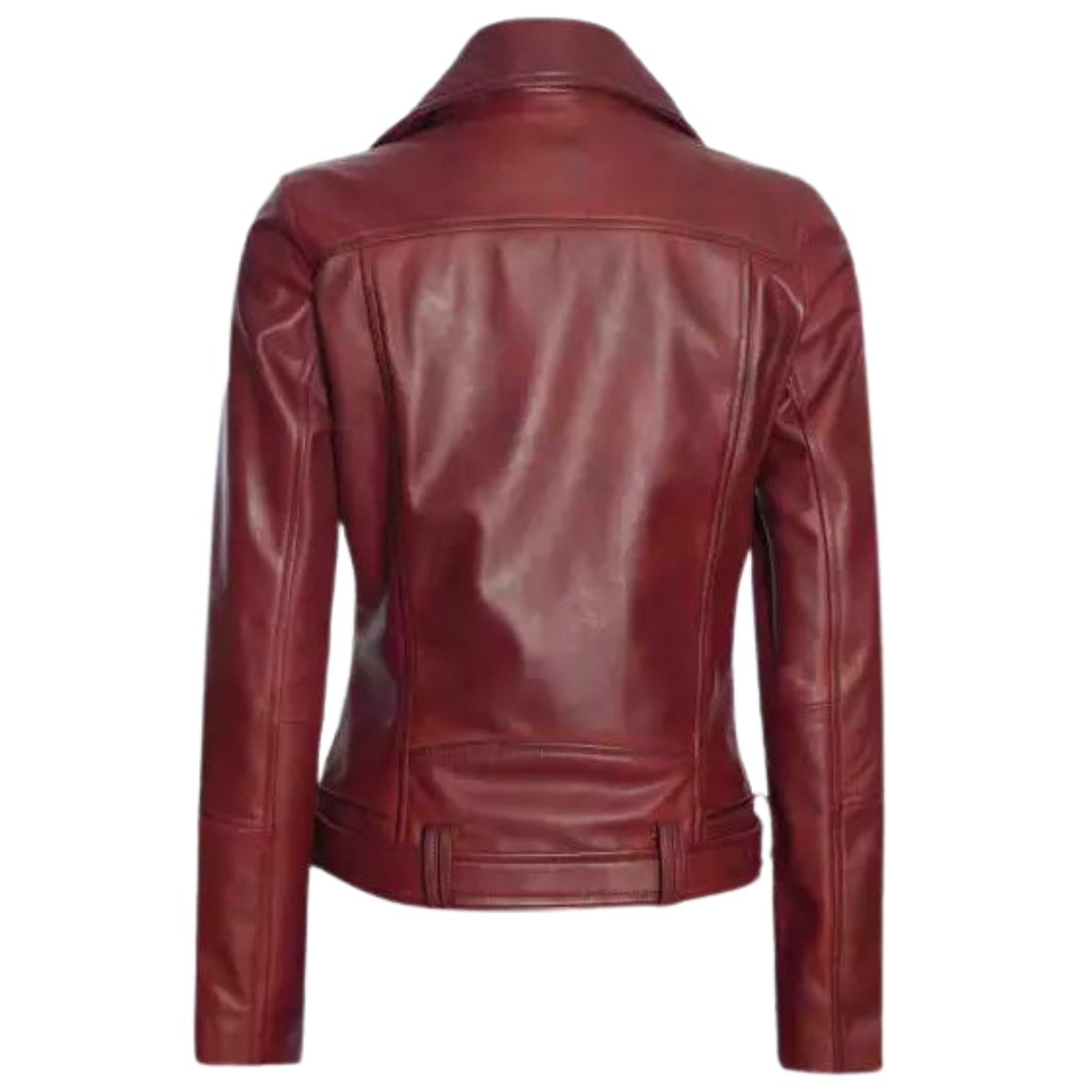 Women Maroon Biker Stylish Leather Jacket