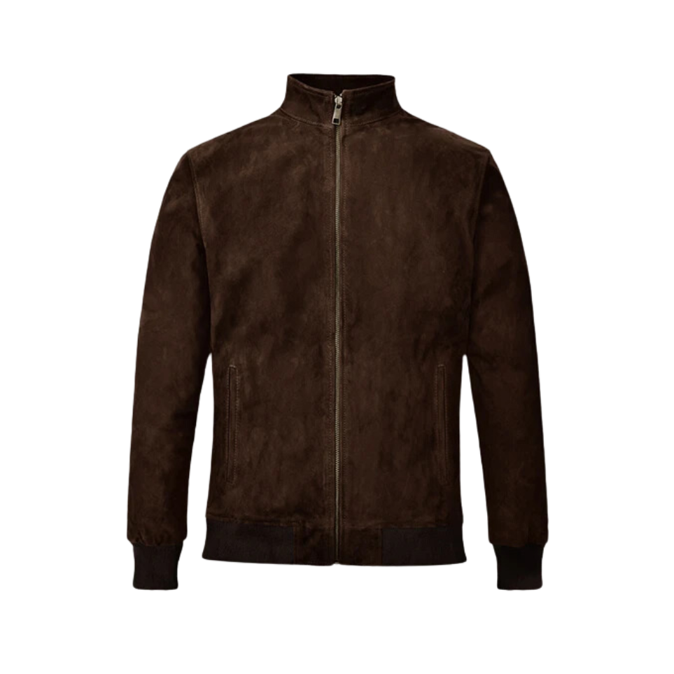 Mens Dark Brown Suede Bomber Jacket