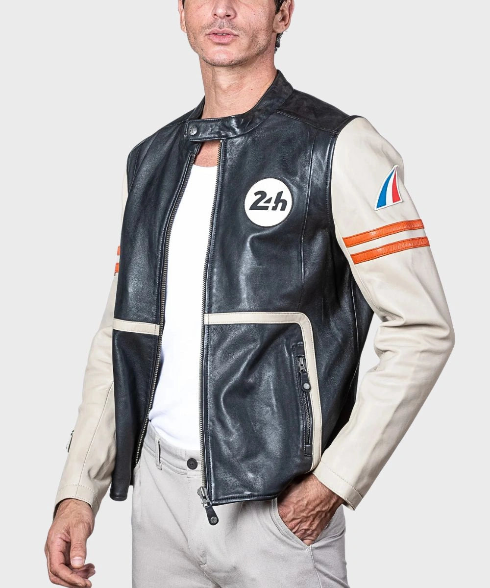 24H Le Mans Karl ECRU Vintage Leather Jacket