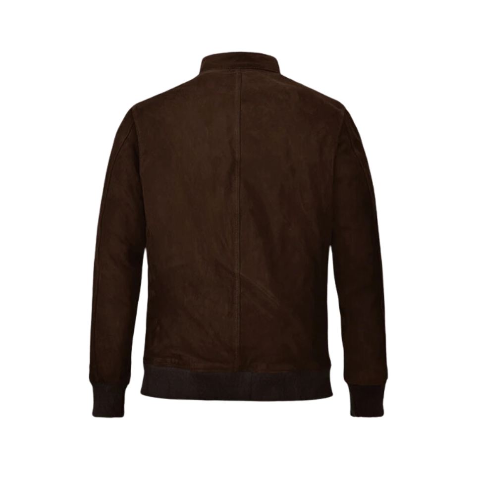 Mens Dark Brown Suede Bomber Jacket