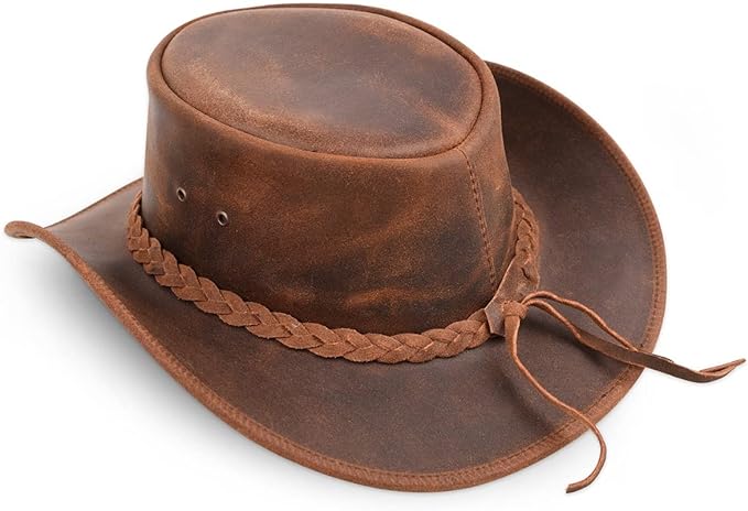 Leather Cowboy Hat Western Outback Style Brown