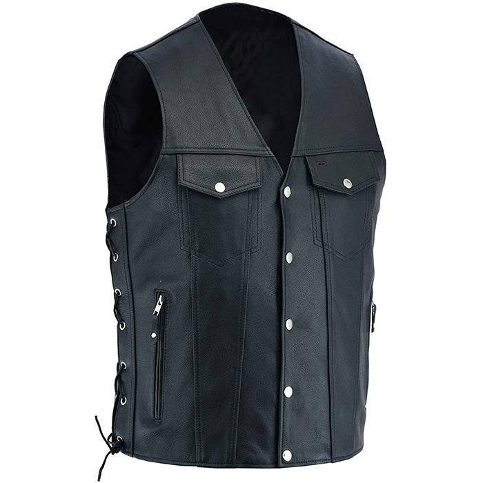 Men Black Leather Vest
