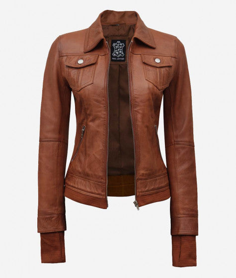 Women Ta Leather Hooded Bomber Jacket