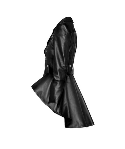 Women Frock Style Black Leather Jacket
