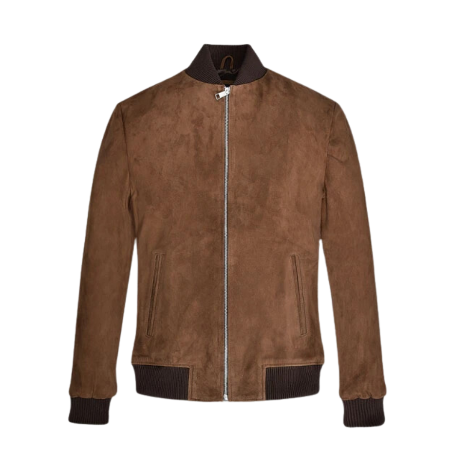 Oak Brown Suede Bomber Jacket