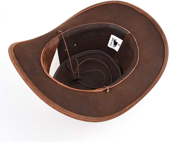 Leather Cowboy Hat Western Outback Style Brown