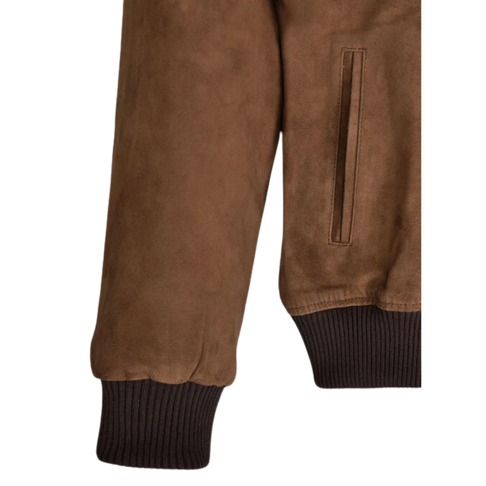 Oak Brown Suede Bomber Jacket