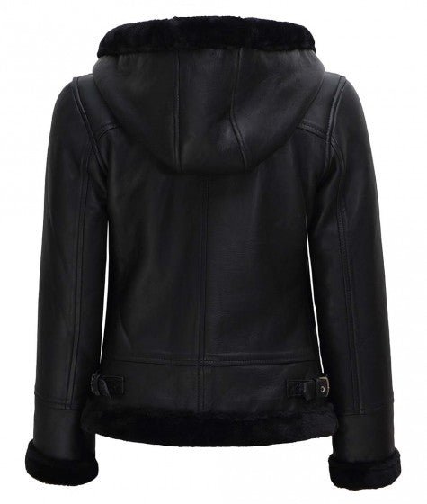 Women Shearling Hooded Leather Jacket