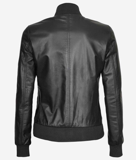 Women Black Leather Bomber Jacket