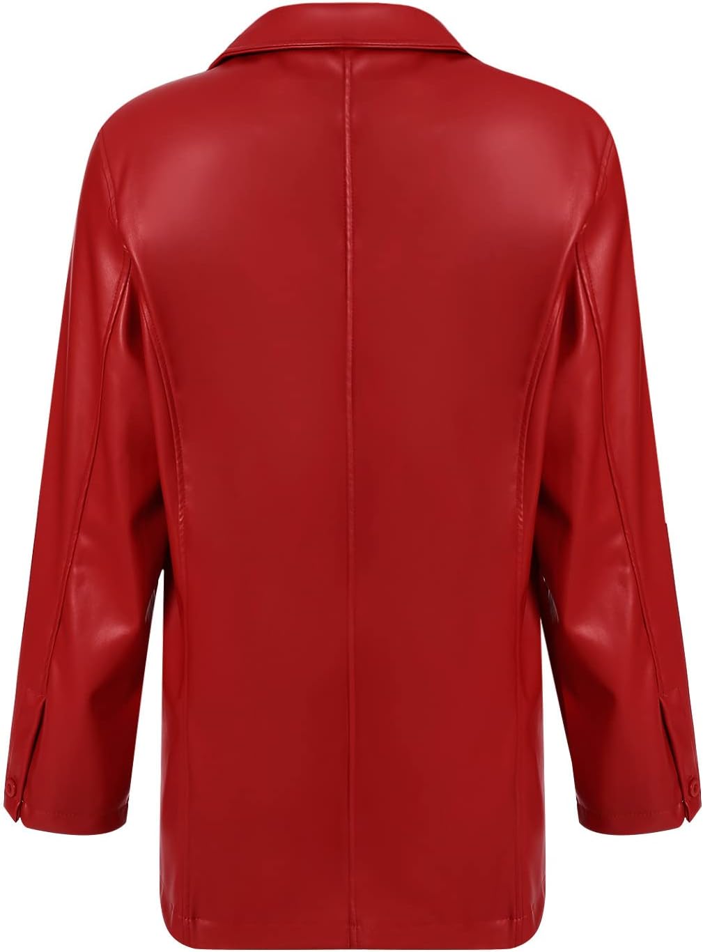 Women's Red Leather Coat Oversized Lapel Button-Front Blazer Jacket