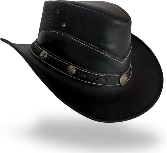 Premium Handcrafted Leather Cowboy Hat with Adjustable String - Classic Western Style