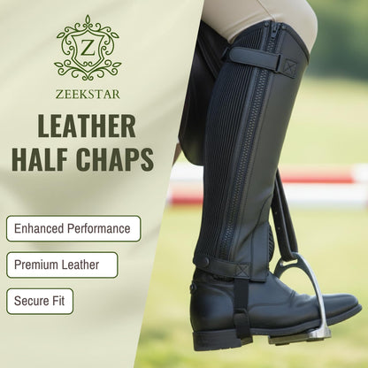 Leather Half Chaps for Horse Riding – Durable Equestrian Gaiters with Zipper