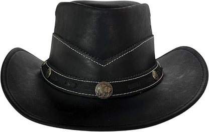 Premium Handcrafted Leather Cowboy Hat with Adjustable String - Classic Western Style