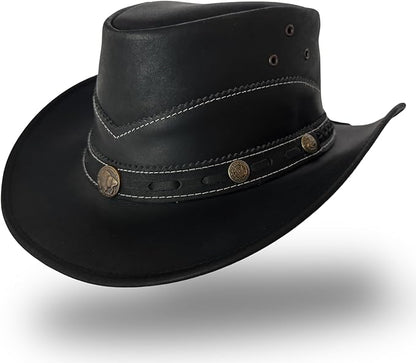 Premium Handcrafted Leather Cowboy Hat with Adjustable String - Classic Western Style