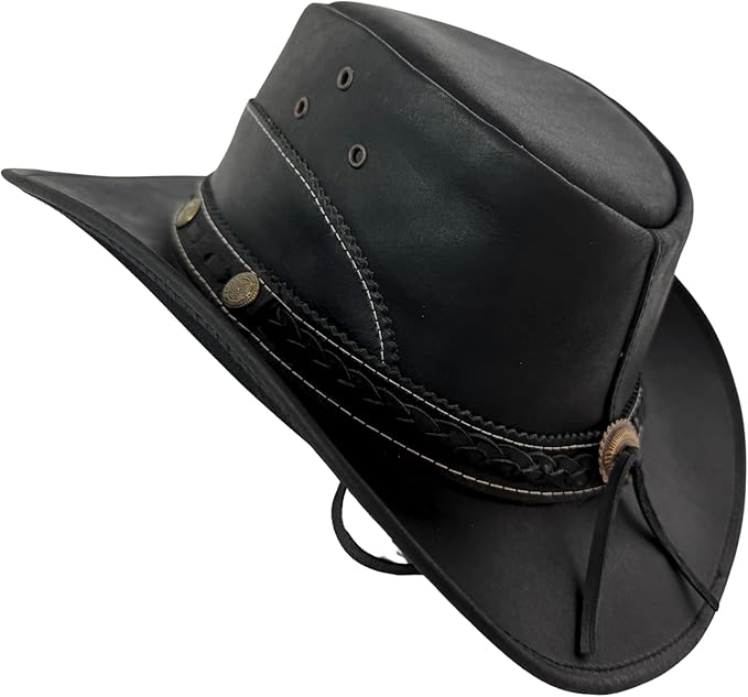 Premium Handcrafted Leather Cowboy Hat with Adjustable String - Classic Western Style