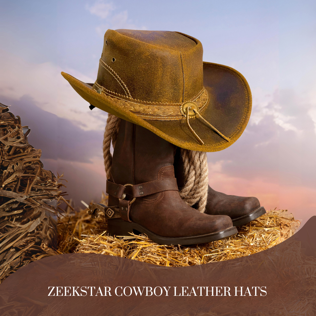 Premium Handcrafted Leather Cowboy Hat with Adjustable String - Classic Western Style