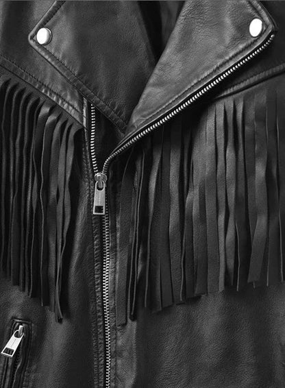 Soft Waxed Fringe Leather Biker Jacket
