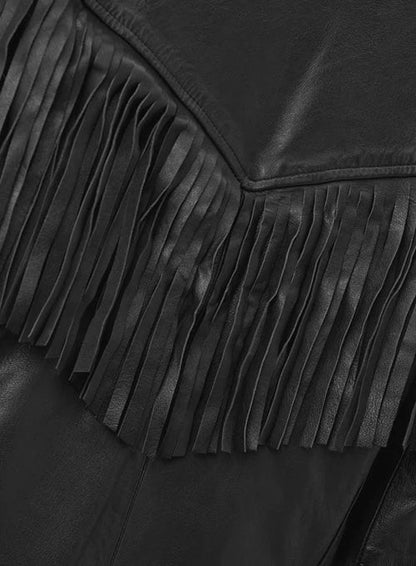 Soft Waxed Fringe Leather Biker Jacket