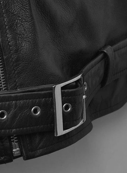 Soft Waxed Fringe Leather Biker Jacket