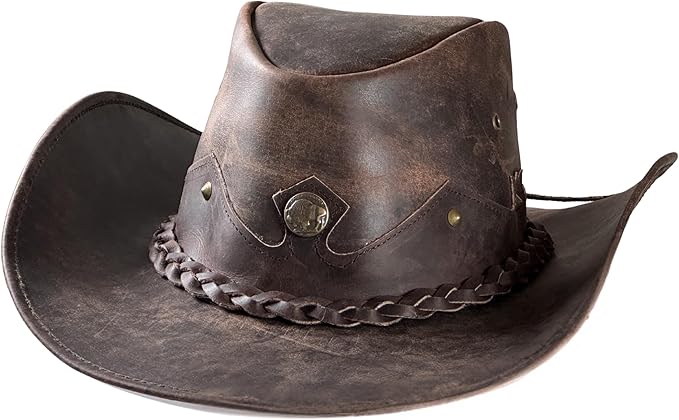 Handmade Leather Western Hat with Shapable Brim for Men & Women Wide Brim, Vintage Design, Durable for Ranch, Travel & Rodeos