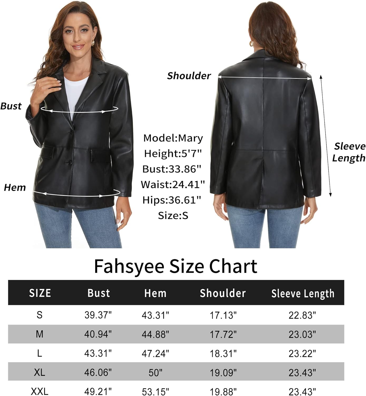 Women's Leather Blazer Jackets Women, Black Motorcycle Oversized Moto Biker Coat Vegan Pleather Fashion