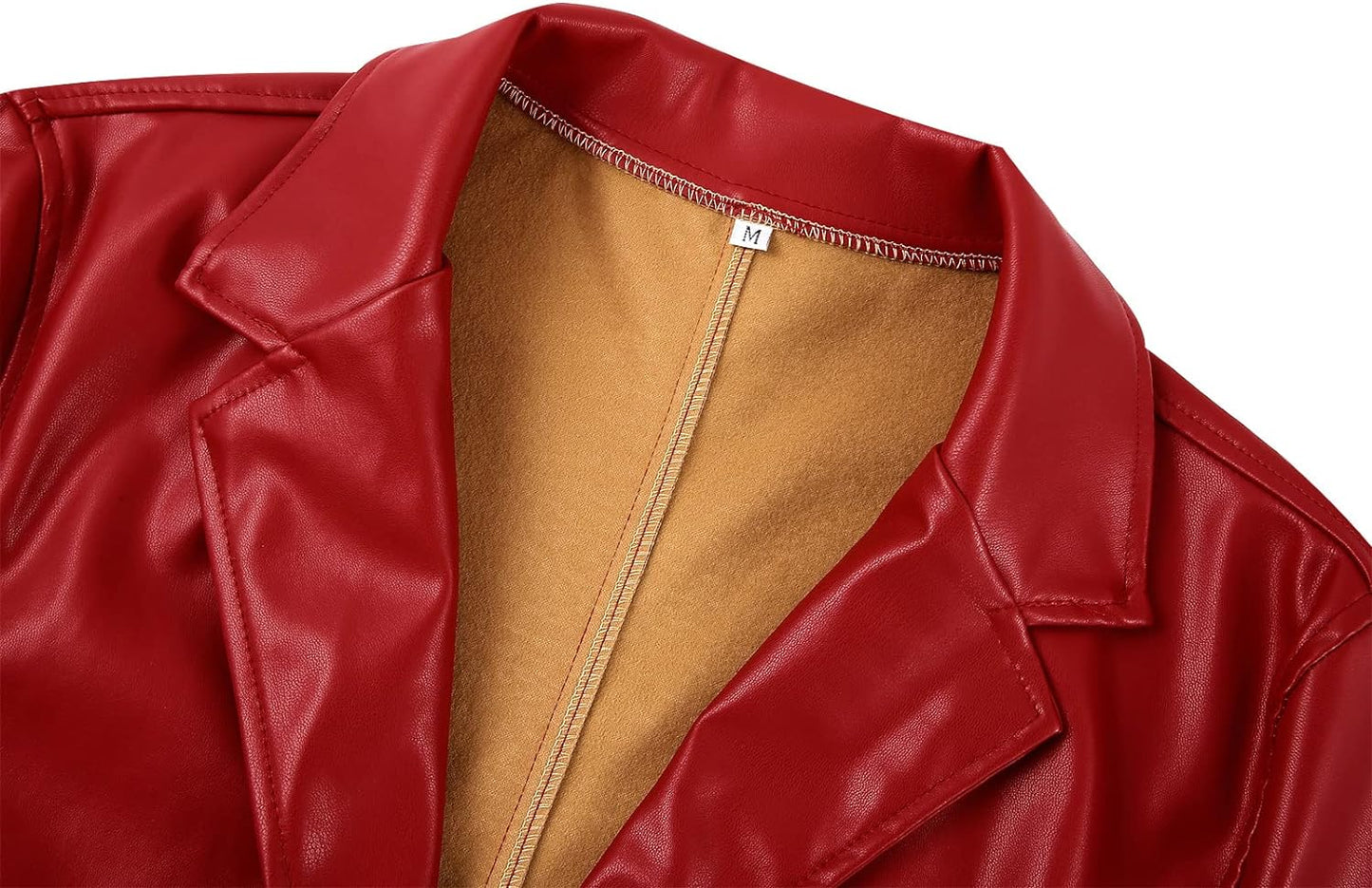 Women's Red Leather Coat Oversized Lapel Button-Front Blazer Jacket