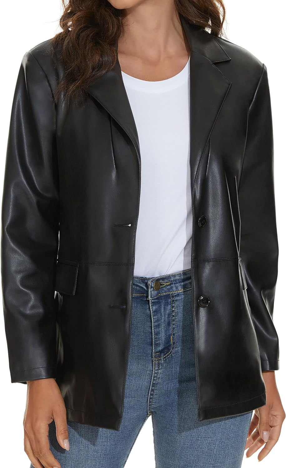 Women's Leather Blazer Jackets Women, Black Motorcycle Oversized Moto Biker Coat Vegan Pleather Fashion