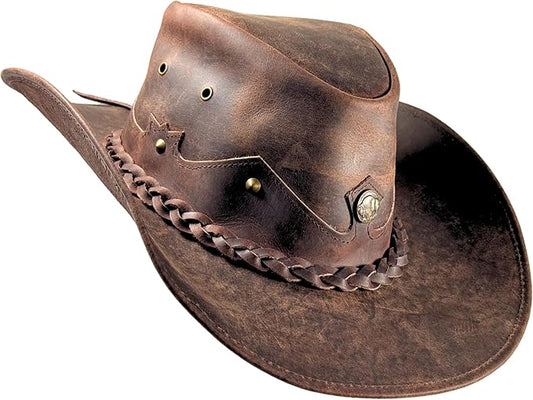 Handmade Leather Western Hat with Shapable Brim for Men & Women Wide Brim, Vintage Design, Durable for Ranch, Travel & Rodeos